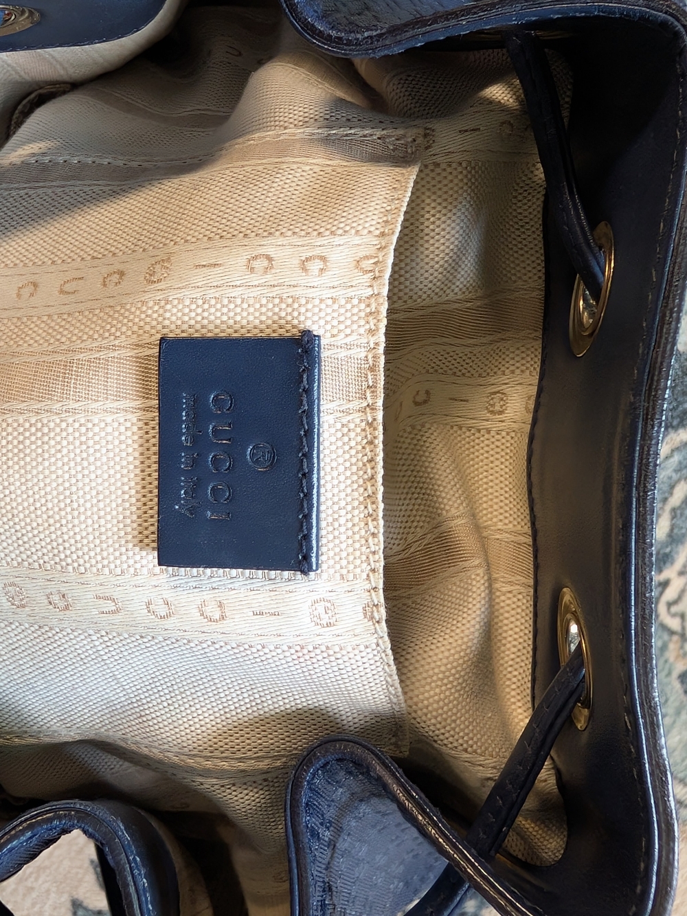 Gucci Navy Blue Bucket Drawstring Shoulder Bag Gold Hardware - Picture 2 of 13